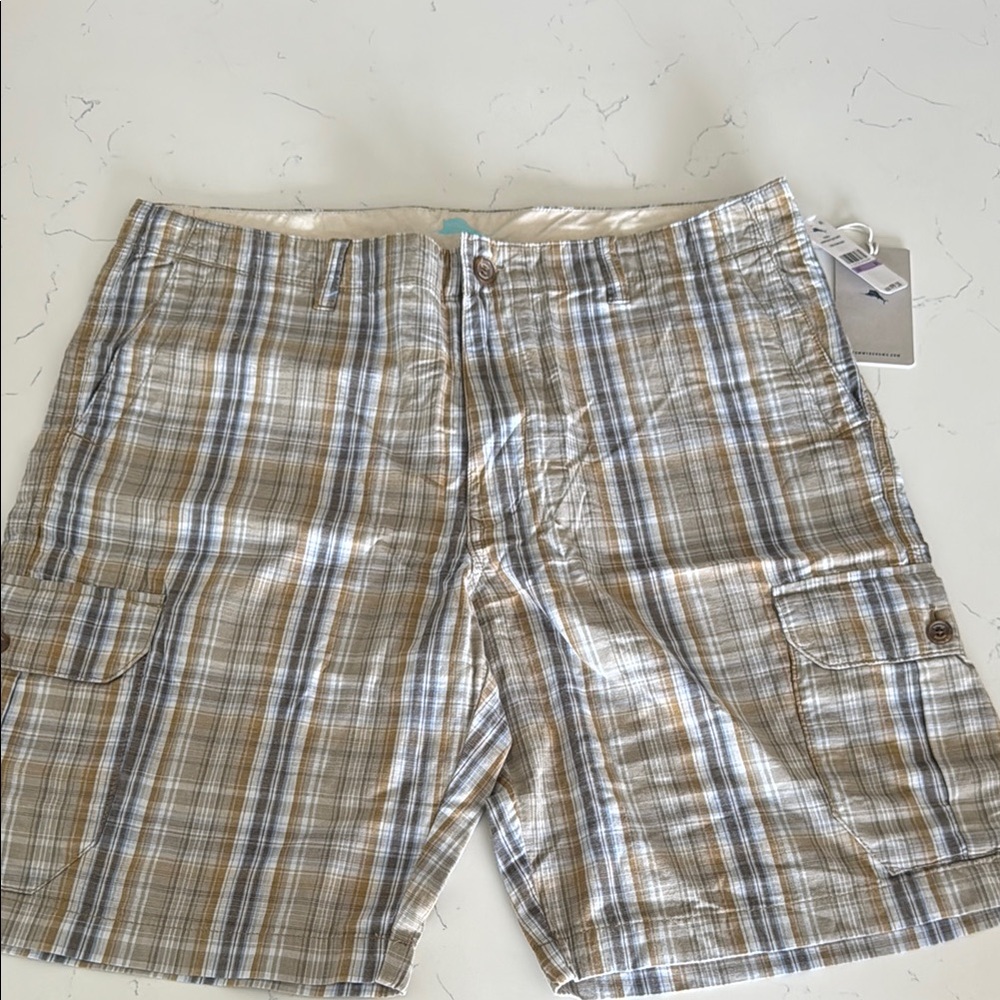 Tommy Bahama Men's Plaid Cargo Shorts - Tan and Blue